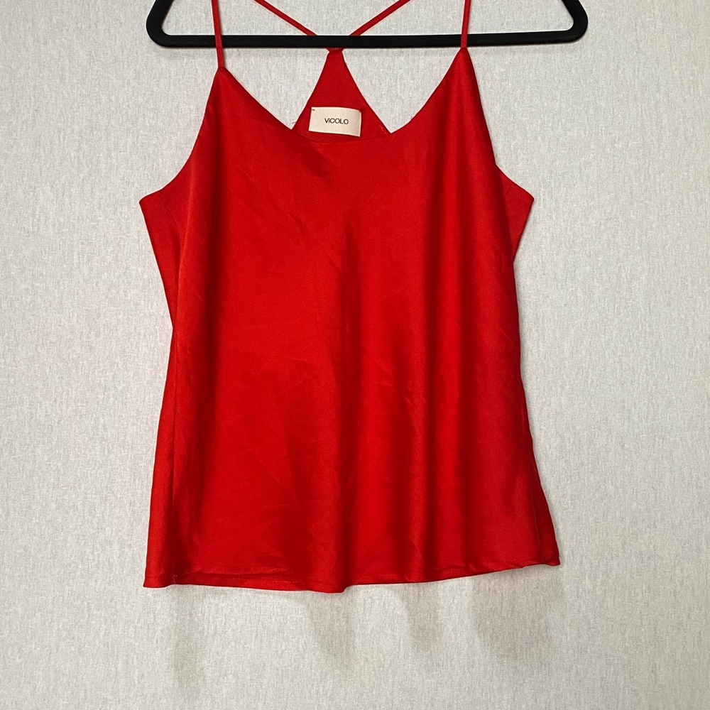 Vicolo Red Cami Top Made in Italy Silky Spaghetti Strap Tank - Picture 12 of 16